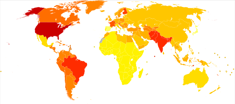קובץ:Unipolar depressive disorders world map - DALY - WHO2004 svg.png