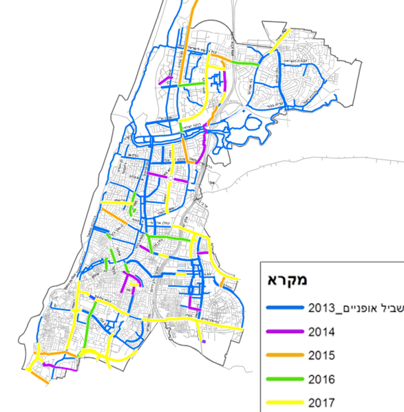 קובץ:תכנית שבילי אופניים 2014-17 בתל אביב-יפו.png